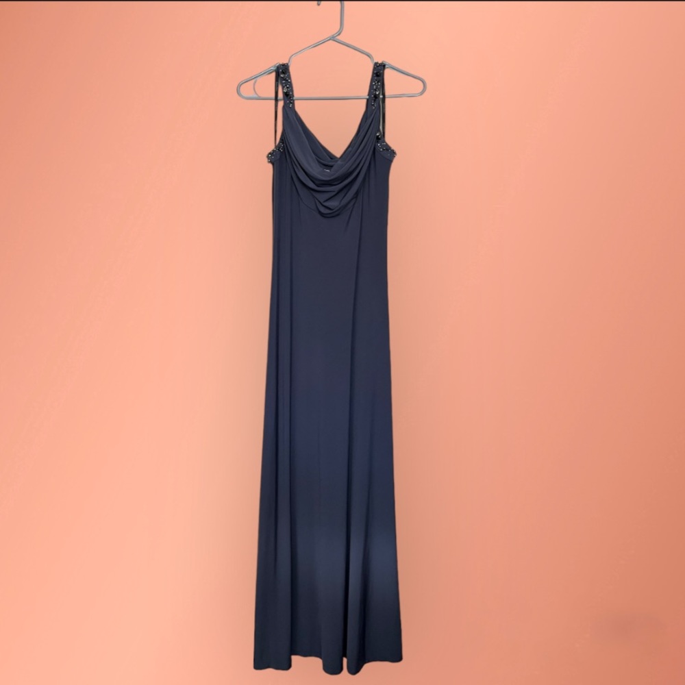 Calvin Klein Dark Gray Long Gown Jeweled Draped Neck line Size 6